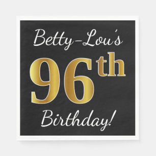 Zwart, Faux Gold 96th Birthday + Aangepaste naam Servet