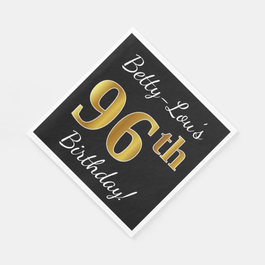 Zwart, Faux Gold 96th Birthday + Aangepaste naam Servet (Hoek)