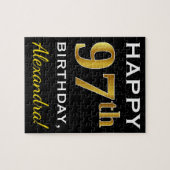 Zwart, Faux Gold 97th Birthday + Eigen naam Legpuzzel (Horizontaal)