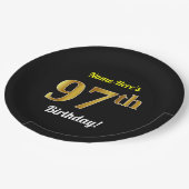 Zwart, Faux Gold 97th Birthday + Eigen naam Papieren Bordje (Gekanteld)