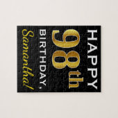 Zwart, Faux Gold 98th Birthday + Eigen naam Legpuzzel (Horizontaal)