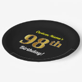 Zwart, Faux Gold 98th Birthday + Eigen naam Papieren Bordje (Gekanteld)