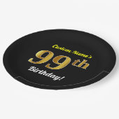Zwart, Faux Gold 99th Birthday + Eigen naam Papieren Bordje (Gekanteld)