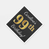 Zwart, Faux Gold 99th Birthday + Eigen naam Servetten (Hoek)