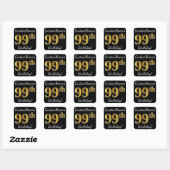Zwart, Faux Gold 99th Birthday + Eigen naam Vierkante Sticker (Vel)