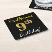 Zwart, Faux Gold 9th Birthday + Eigen naam Kartonnen Onderzetters (Schuin)