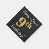 Zwart, Faux Gold 9th Birthday + Eigen naam Servetten (Hoek)