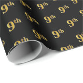 Zwart, Faux Gold 9th (negende) Event Wrapping Pape Cadeaupapier (Rol Hoek)