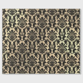 Zwart Faux Gold Crystal Metallic Damask Cadeaupapier (Vlak)
