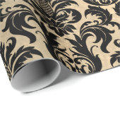Zwart Faux Gold Crystal Metallic Damask Cadeaupapier (Rol Hoek)