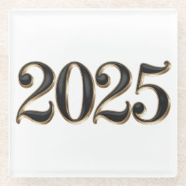 Zwart Faux Gold Folie 2025 Jaar Glas Onderzetter