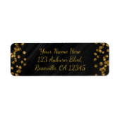 Zwart & Faux Gold Glitter Glamour Stippen Modern Etiket (Voorkant)