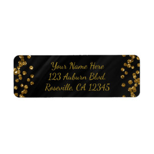 Zwart & Faux Gold Glitter Glamour Stippen Modern Etiket