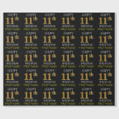Zwart, Faux Gold "HAPPY 11th BIRTHDAY" Cadeaupapier (Vlak)