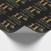 Zwart, Faux Gold "HAPPY 11th BIRTHDAY" Cadeaupapier (Hoek)