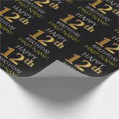Zwart, Faux Gold "HAPPY 12th BIRTHDAY" Cadeaupapier (Hoek)