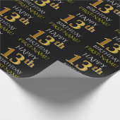 Zwart, Faux Gold "HAPPY 13th BIRTHDAY" Cadeaupapier (Hoek)