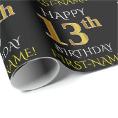 Zwart, Faux Gold "HAPPY 13th BIRTHDAY" Cadeaupapier (Rol Hoek)