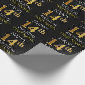 Zwart, Faux Gold "HAPPY 14th BIRTHDAY" Cadeaupapier (Hoek)