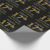 Zwart, Faux Gold "HAPPY 17th BIRTHDAY" Cadeaupapier (Hoek)