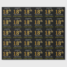 Zwart, Faux Gold "HAPPY 18th BIRTHDAY" Cadeaupapier
