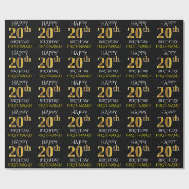 Zwart, Faux Gold "HAPPY 20th BIRTHDAY" Cadeaupapier