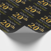 Zwart, Faux Gold "HAPPY 20th BIRTHDAY" Cadeaupapier (Hoek)