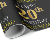 Zwart, Faux Gold "HAPPY 20th BIRTHDAY" Cadeaupapier (Rol Hoek)
