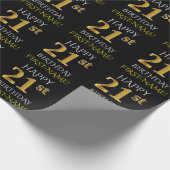 Zwart, Faux Gold "HAPPY 21st BIRTHDAY" Cadeaupapier (Hoek)