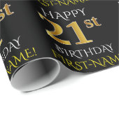 Zwart, Faux Gold "HAPPY 21st BIRTHDAY" Cadeaupapier (Rol Hoek)