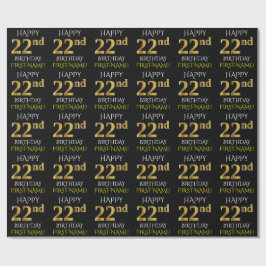 Zwart, Faux Gold "HAPPY 22nd BIRTHDAY" Cadeaupapier