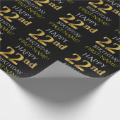 Zwart, Faux Gold "HAPPY 22nd BIRTHDAY" Cadeaupapier (Hoek)