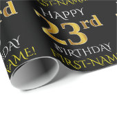 Zwart, Faux Gold "HAPPY 23rd BIRTHDAY" Cadeaupapier (Rol Hoek)