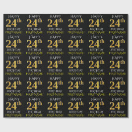 Zwart, Faux Gold "HAPPY 24th BIRTHDAY" Cadeaupapier