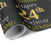 Zwart, Faux Gold "HAPPY 24th BIRTHDAY" Cadeaupapier (Rol Hoek)