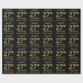 Zwart, Faux Gold "HAPPY 27th BIRTHDAY" Cadeaupapier