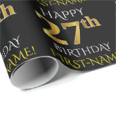 Zwart, Faux Gold "HAPPY 27th BIRTHDAY" Cadeaupapier (Rol Hoek)