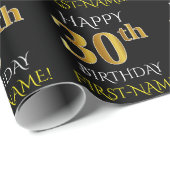 Zwart, Faux Gold "HAPPY 30th BIRTHDAY" Cadeaupapier (Rol Hoek)