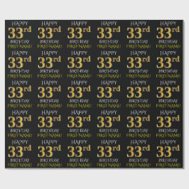 Zwart, Faux Gold "HAPPY 33rd BIRTHDAY" Cadeaupapier