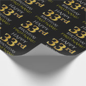 Zwart, Faux Gold "HAPPY 33rd BIRTHDAY" Cadeaupapier (Hoek)