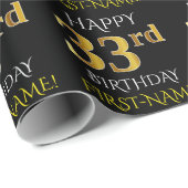 Zwart, Faux Gold "HAPPY 33rd BIRTHDAY" Cadeaupapier (Rol Hoek)