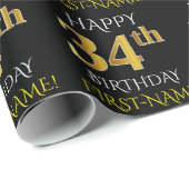 Zwart, Faux Gold "HAPPY 34th BIRTHDAY" Cadeaupapier (Rol Hoek)