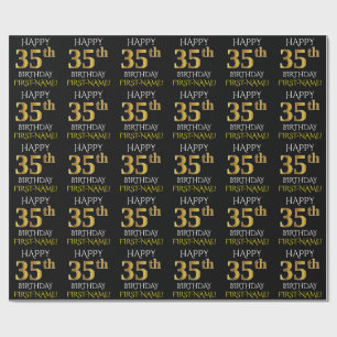 Zwart, Faux Gold "HAPPY 35th BIRTHDAY" Cadeaupapier