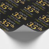 Zwart, Faux Gold "HAPPY 35th BIRTHDAY" Cadeaupapier (Hoek)