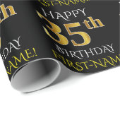 Zwart, Faux Gold "HAPPY 35th BIRTHDAY" Cadeaupapier (Rol Hoek)