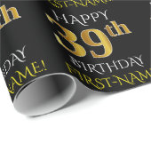 Zwart, Faux Gold "HAPPY 39th BIRTHDAY" Cadeaupapier (Rol Hoek)