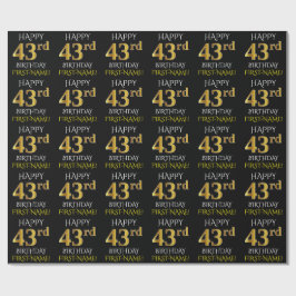 Zwart, Faux Gold "HAPPY 43rd BIRTHDAY" Cadeaupapier