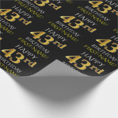 Zwart, Faux Gold "HAPPY 43rd BIRTHDAY" Cadeaupapier (Hoek)