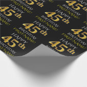 Zwart, Faux Gold "HAPPY 45th BIRTHDAY" Cadeaupapier (Hoek)