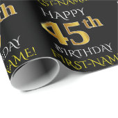 Zwart, Faux Gold "HAPPY 45th BIRTHDAY" Cadeaupapier (Rol Hoek)